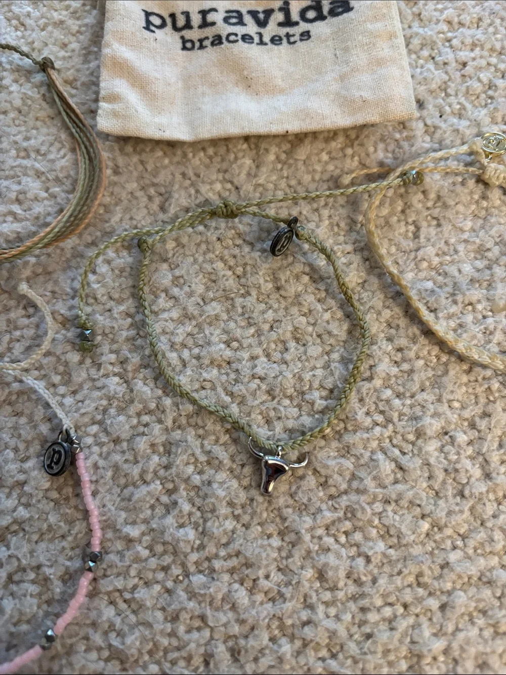 Pura Vida Neutral Green Mixed Bull Horn Bracelet Set